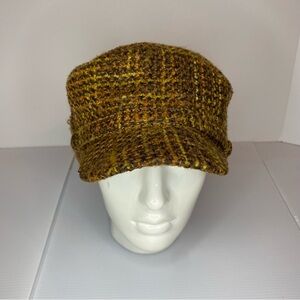 D&Y Tweed Baker Boy Newsboy Cap Brown Mustard Brim Hat